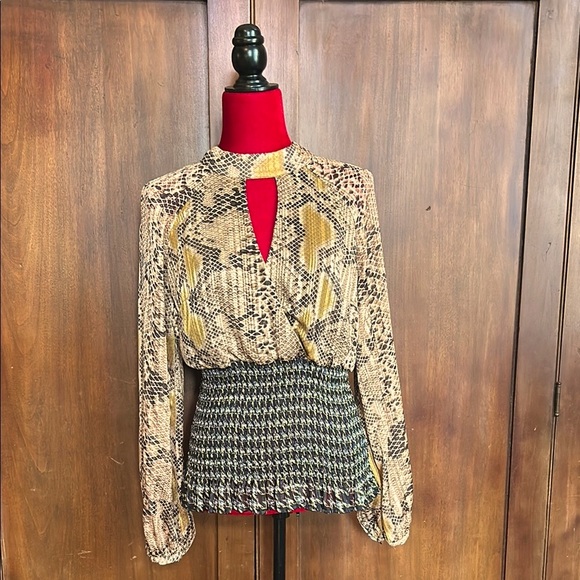 Smocked Snake Print Choker Top - Picture 1 of 9